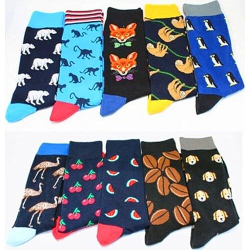 High quality mens happy socks 35 color animal diamond cherry socks mens combed cotton Calcateines Largos Hombre