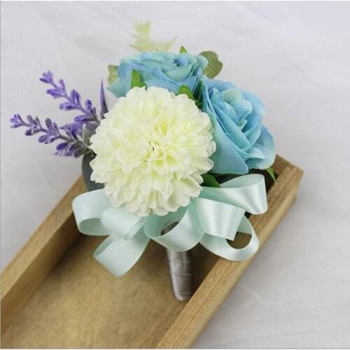 New Creative White add Blue Rose Corsage&Wrist Flowers Groomsman Article Flowers Wedding Party Decorative Corsage Wrist Flowers