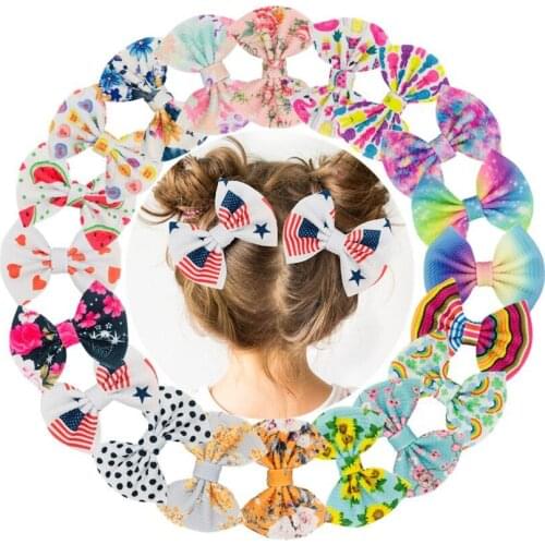 20Pcs/Lot New Arrival 4.5 Inch Printed Waffle Fabric Bow Knot For Boutique Fashion Headwear Infant Kids Hair Accessories