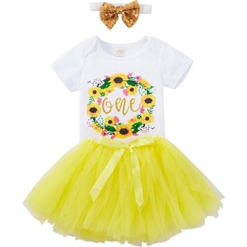 Newborn Baby Girls Tutu Skirt Outfits 3Pcs Clothes Floral Print Short Sleeve Romper Tops Girls Headband Outfits Set Clothing D30