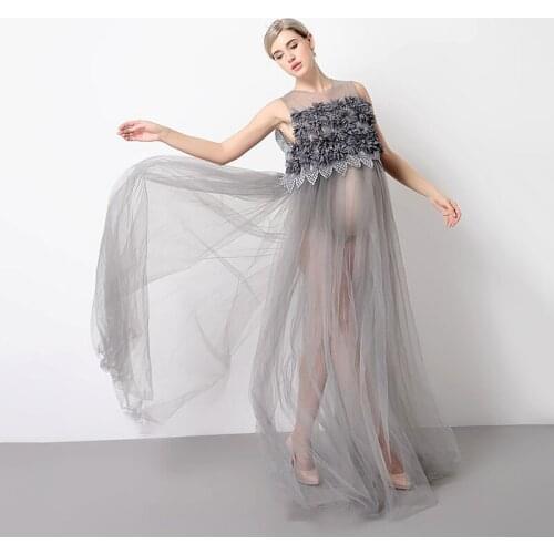 Maternity Dresses Maternity Photography Props Maternity Flower Appliques Dress Fashion Sleeveless Lace Summer Pregnant Dress