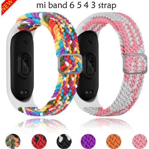 Braided Solo Loop Strap For MI Band 6 5 4 3 Adjustable Elastic Bracelet Wristbands For Xiaomi Mi Band Smart Watches Accessories