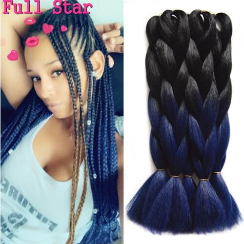 Full Star Ombre Braiding Hair Crochet Braids 5piece/Lot Blue Ombre Black Hair 24" 100g High Temperature Fiber Synthetic Hair