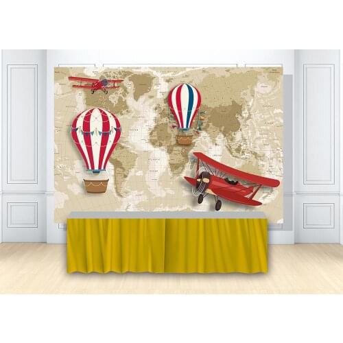 Adventure Theme Birthday Party Backdrop Hot Air Balloon Airplane Baby Shower Vintage World Map Background Banner Decoration