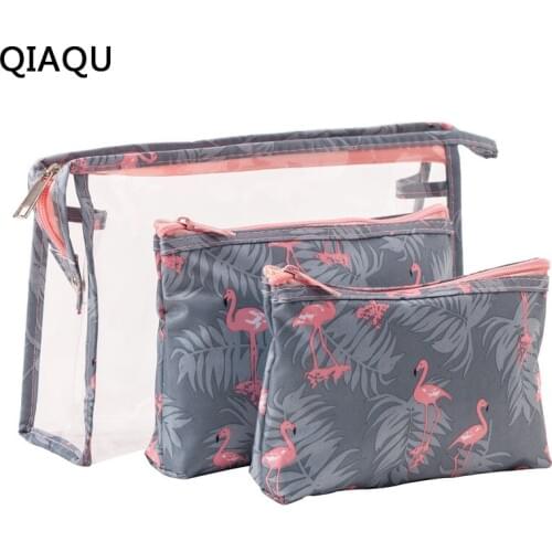 QIAQU Cosmetic Cases Womens portable makeup storage bag three-piece fashion simple waterproof Women bag