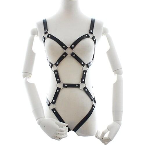Sexy Leather Bondage harness Porno lingerie bodysuit women night club body Tied fetish lingerie Adult crotchless exotic apparel