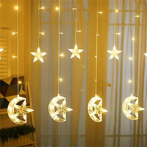 Ins 220V Moon Star LED Fairy Light Christmas String Lights Holiday Light Curtain Lamp Garland For Window Wedding Decoration