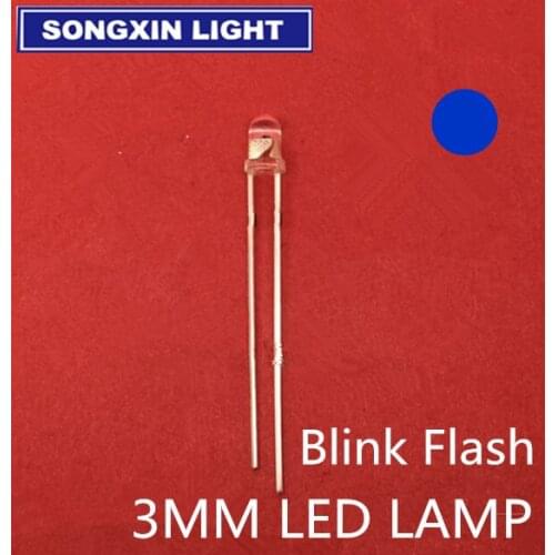 100PCS 3mm LED Diodes Flashing Blue Clear Blinking Light Emitting Diodes Flash Blink 3mm Blinking LED Diodo 3mm danshan B