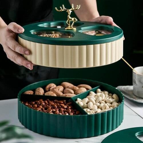 Candy Plate Double Layers 3 Grids Plastic Deer Handle Snack Box for Wedding