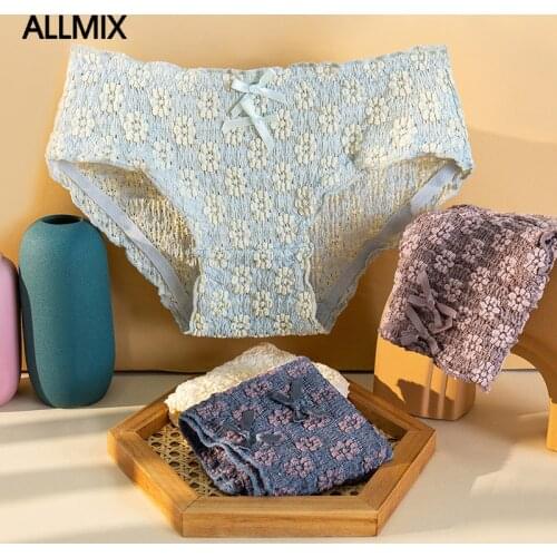 ALLMIX Sexy Womens Sport Panties Underwear Floral Bow Panty Mid Rise Fashion Female Comfortable Breathable Lady Lingerie Briefs