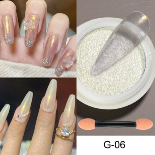 Solid Aurora Nail Powder Mermaid Chrome Mirror Pigment Nail Art Decorations Pearl Rubbing Dust Brush Set Pink Glitters