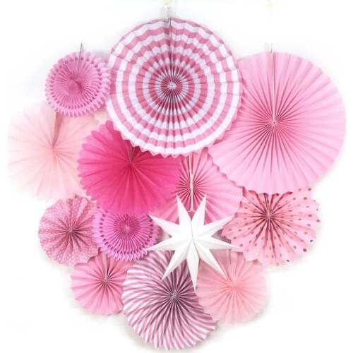 Girls Birthday Party Supplies Baby Shower Decoration 13pcs Paper Fan Rosette Paper Star Party Backdrop Wedding Party Decor