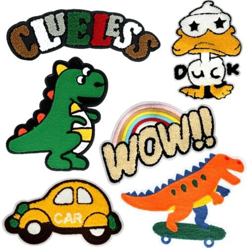 Duck Dinosaur WOW Car Cartoon Anime Big Large Kid Patches for Children Clothing Clown Rabbit Sewing Patch Applique Sticker Badge