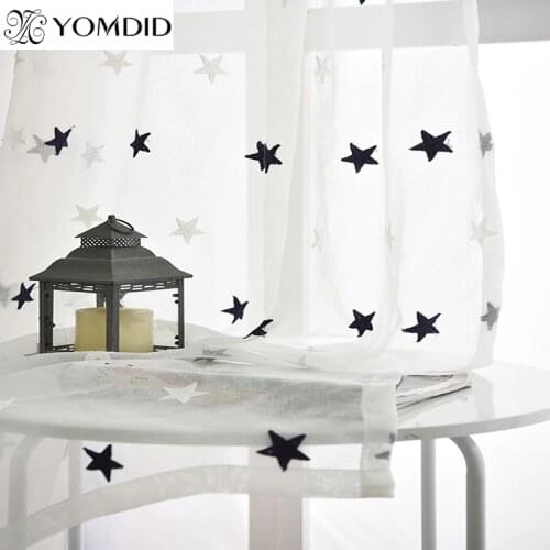 Embroidered Voile Curtains for Living Room Gray/Blue Stars Window Sheer Bedroom Curtains Tulle Window Curtains Fabric Drapes