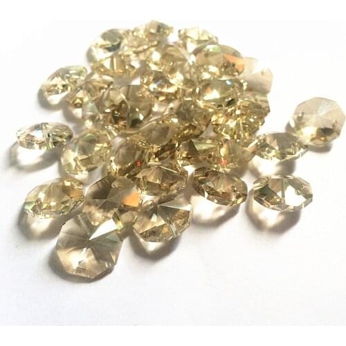 Top Quality 500pcs Cognac 14mm K9 Crystal Octagon Chandelier Parts in 2 Holes (Free Rings ) Diy Accessories Glass Curtain Beads
