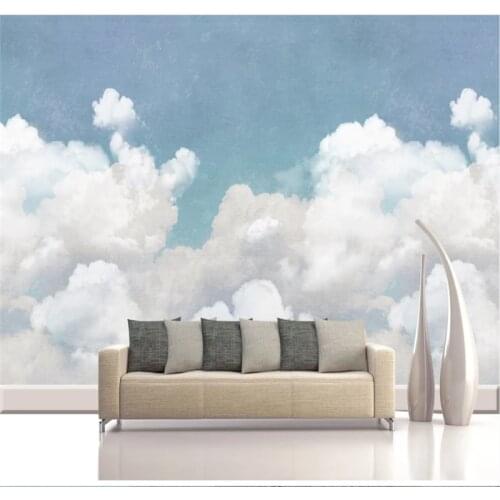 Xuesu Medieval hand-painted nostalgic retro blue sky white clouds living room bedroom custom wallpaper mural 3D/5D/8D photo wall