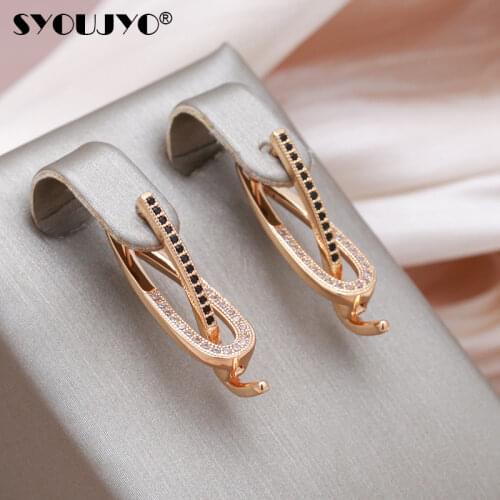 SYOUJYO Black Natural Zircon Easy Matching Long Earrings For Women New Trend Elegant 585 Rose Gold Hanging Earrings Party Gift