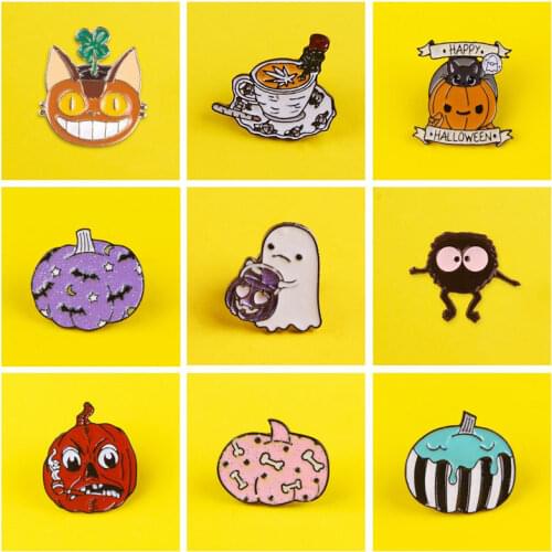 Happy Halloween Pumpkin Pin Badges On a Backpack Set Punk Badge For Clothes Enamel Pins Brooches Cat Metal Badge Paired Jewelry