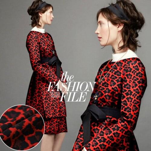140CM Wide 360G/M Jacquard Black-red Polyester Cotton Fabric for Autumn and Winter Overcoat Coat Dress Suit