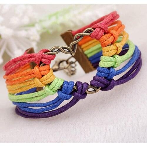 Infinity Bracelets Rainbow bracelets Multi Layer Braided heart Love Rainbow color Leather Bracelet Charm Bracelets