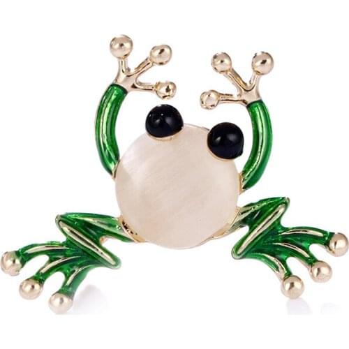OI Vivid Cute Frog Brooches Green Alloy Animal Brooch for Women girls Kids Clothes Bag Hat Pins Accessories Christmas Gifts