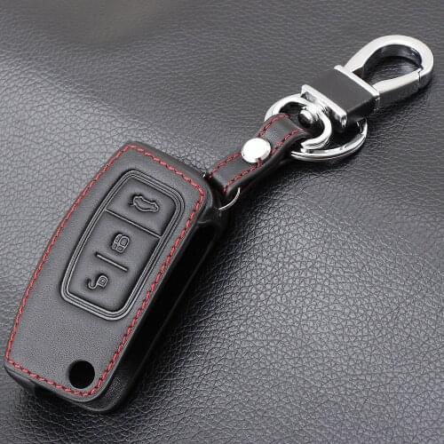 Remote 3 Buttons Car Key Case Cover Leather For Ford Fiesta Focus 2 Ecosport Kuga Escape Keychain Flip Key
