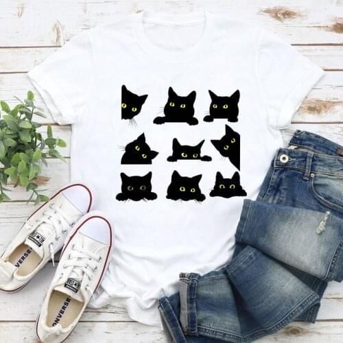 Colored Black Cat Looks T-shirt Funny Cat Mom Gift Tshirt Sarcastic Women Hipster Animal Graphic Tee Shirt Top