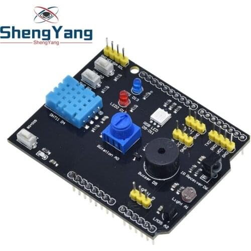DHT11 LM35 Temperature Humidity Sensor Multifunction Expansion Board Adapter For Arduino UNO R3 RGB LED IR Receiver Buzzer I2C