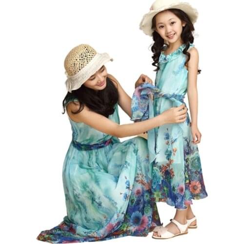 Kids Girls Dress Summer New Bohemia Children Dress Beach Floral Dress 4-14 Ages 5 Colors Little Girl Clothes Size 8 10 Years