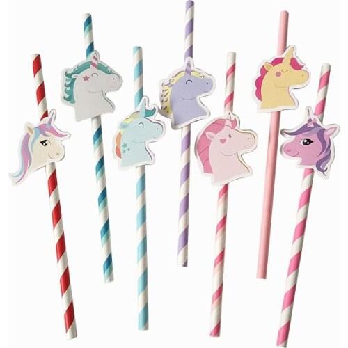 10pcs Rainbow Unicorn Straw 7 Color Style Baby Shower Unicornion Theme Decor 123st Birthday Party Decor Girl Favor Unicorn Decor