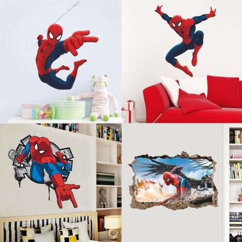 Hot 3D Spiderman Wall Stickers For Kids Room Bedroom Home Decoration Diy Super Hero Mural Art Boys PVC Wall Decal