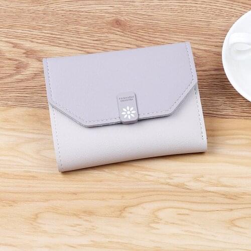 Wallet Women Short Flower Hasp Three Fold Female Solid Color Pu Leather Fashion Coin Purses Ladies Card Holder Mini Clutch Bag