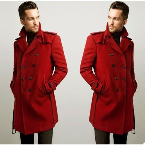 Red Groom Mens Long Jacket Plus Size Double Breasted Best Man Coat Suit Business Wedding Blazer Tuxedos Custom Made One Piece