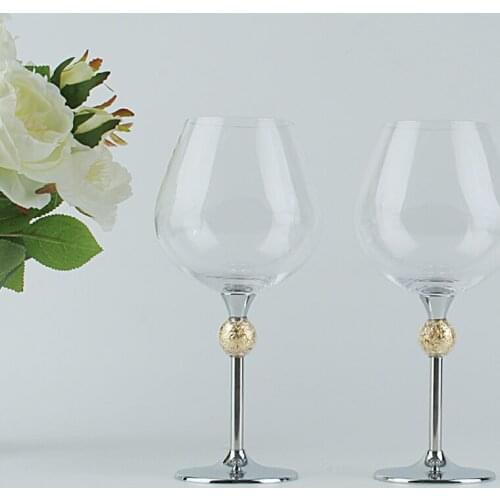 Creative Glass Cups Gold Colored Ball Decorated Glass Goblets Wedding Stainless Steel Stand Wine Goblet Trendy Household