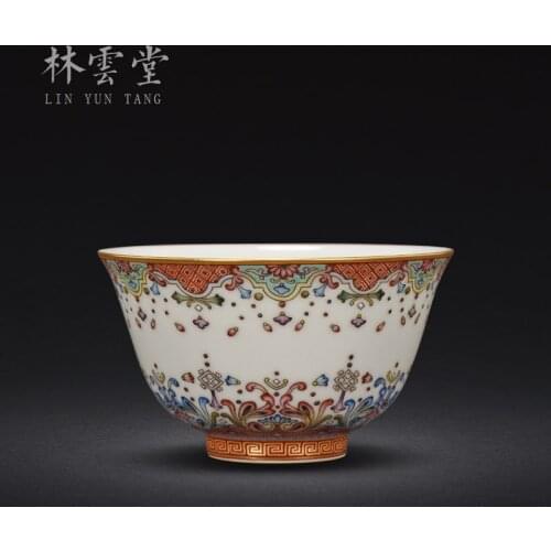 Lin Yuntang hand painted Furui Manying enamel Master Cup single cup Jingdezhen handmade ceramic kungfu tea cup
