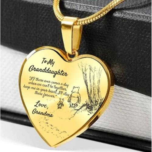 Cute Animal Bear Heart Inspirational Necklace Love Grandma To My Granddaughter Necklaces For Girls Kids Jewelry Birthday Gift