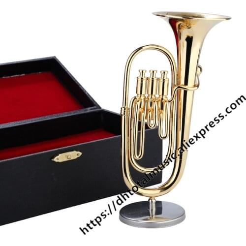 Mini Baritone Model Miniature Music Instrument Miniature Display Model Mini Baritone Tuba Horn with Case and Stand