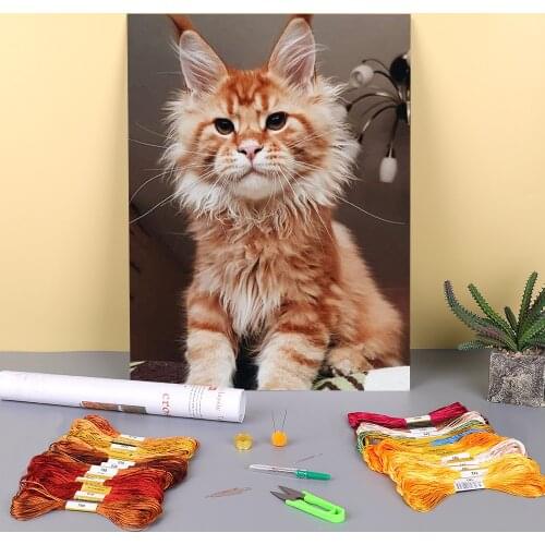 Animal Cat Printed 11CT Cross-Stitch Set DIY Embroidery DMC Threads Handiwork Sewing Craft Handmade Promotions Adults