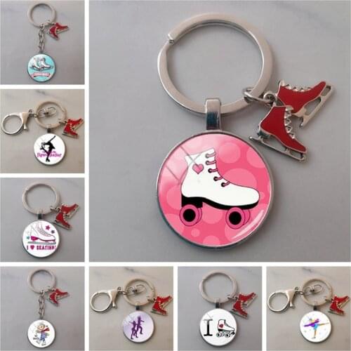 New Creative Skate Mini Pendant Keychain Glass Dome Charm Keychain Ski Lovers Souvenir Winter Rink Gift Man Woman Bag Fashion