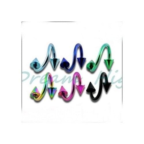 Wholesale Fancy Titanium twisted Eyebrow Ring Spike Cone Eyebrow Piercing Body piercing 100pcs/lot Promotional Gift Mixed Color