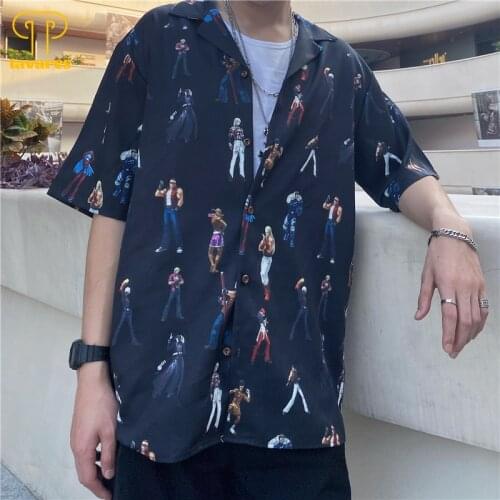 TAVARES Casual Shirts Anime Characters Men Summer Short Sleeve Button Up Shirt Women Hawaiian Beach Blouses Cardigan Hip Hop