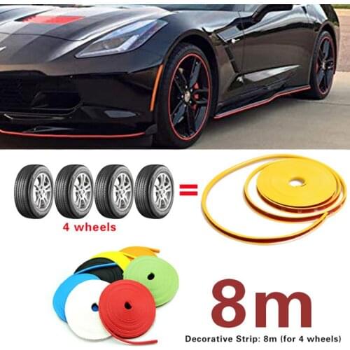Drop shipping 8M/ Roll Car Vehicle Color Wheel Rims Protectors Decor Strip Tire Guard Line Rubber Moulding Trim for all 4 wheels