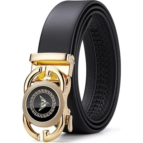 WILLIAMPOLO Fashion Genuine Leather Belt For Men Automatically Buckle Mens Belt Luxury Design Dress Belts PL20805-07P