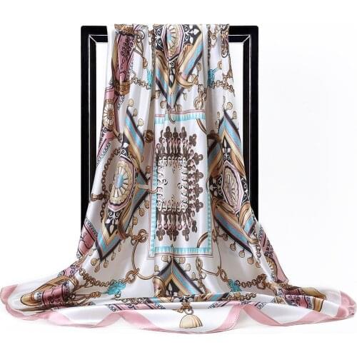 90x90cm luxury brand silk square scarf for women hair tie band bandana pashmina female foulard muslim hijab stores 2021 NEW