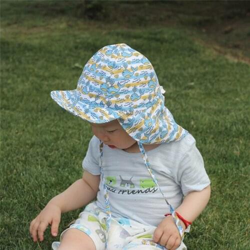 Cartoon Printed Neck Sun Hats Adjustable Summer Baby Cap For Boys And Girls Child Kid Fisherman Hats Travel Beach Baby Girl Hats