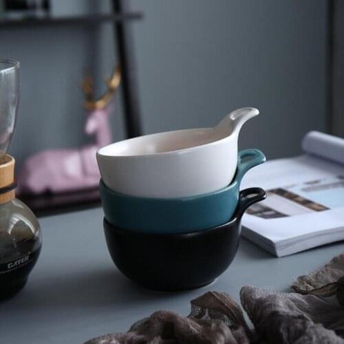 Scrub ceramic creative single ear bowl Nordic simple rice bowl roast bowl small soup bowl dessert breakfast bowl