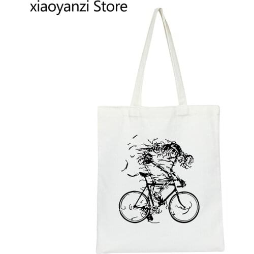 Skeleton Skull Cycle Student Books Bags Tote Fabric Canvas Graphic Shoulder Bags Handbags Novelty Funny Eco Reusable Shopper Bag