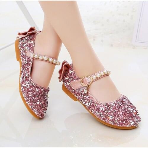 Spring Girls Shoes Bling Princess Shoes Pearl Dance Shoes For Kids Wedding Shoe Butterfly Knot Single Shoes Children 1-12y