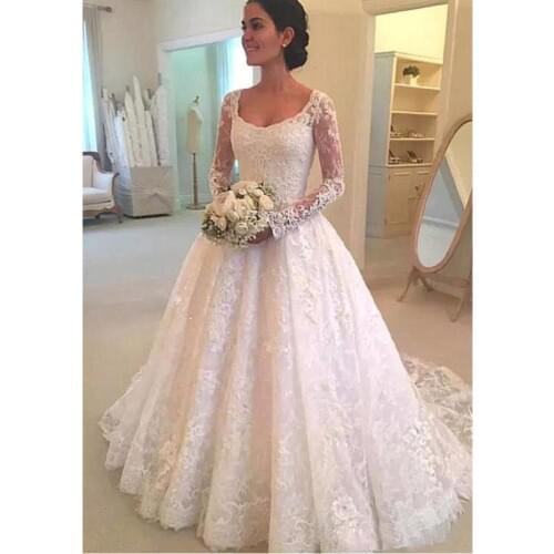 Vintage Indian Wedding Dress Long Sleeve 2020 Abito Da Sposa Applique Lace Bridal Gowns Custom Made Illusion Back Robe Mariee