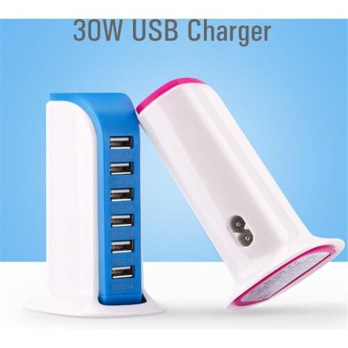 6Ports 30W USB Charger for Phone Tablet USB Charger Phone Desktop Rapid Charging Station Extension Socket EU UK AU Plug